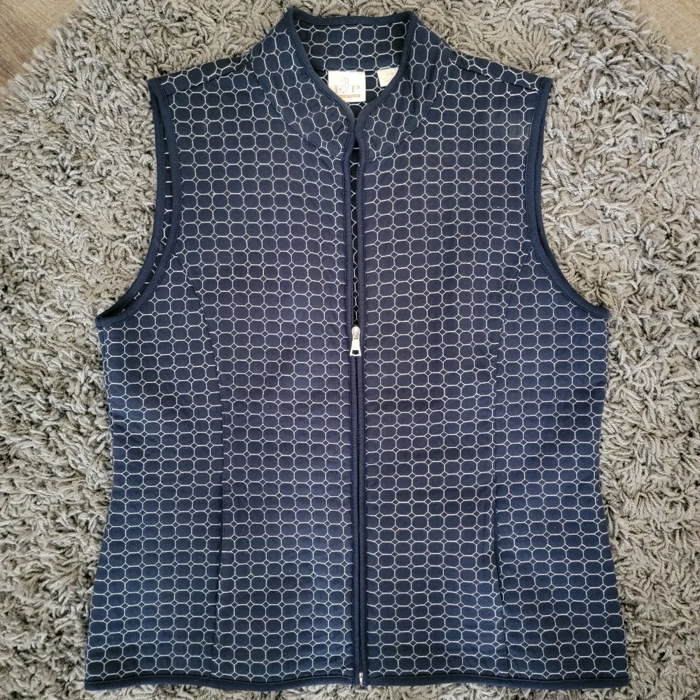EP Pro L Womens Golf Vest Soft Quilted Navy Silver Zipper 100% Cotton EXCELLENT